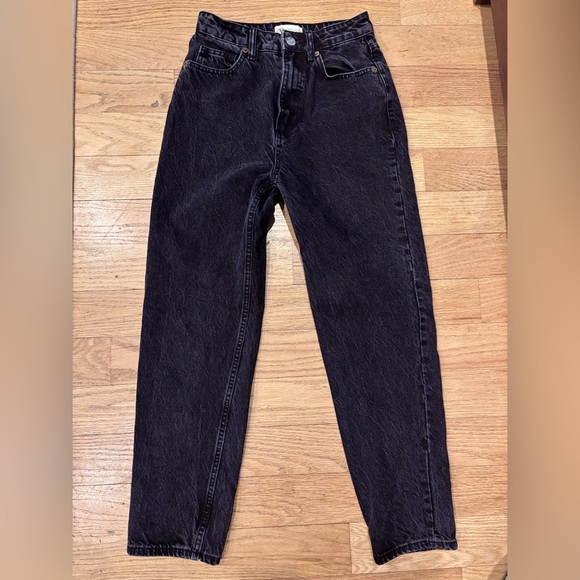 Zara Denim - Zara Black Classic Mom Fit High Rise Ankle Length Straight Jeans Size US 4